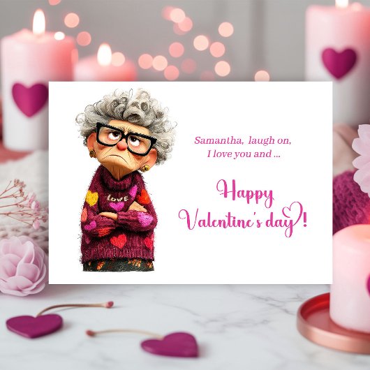Funny Quirky Grumpy Lady Valentine’s Day Card シーズンカード