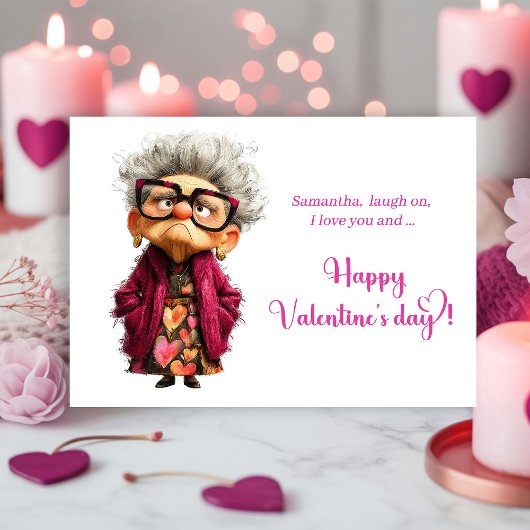 Funny Quirky Lady Bringing Fun Valentine シーズンカード