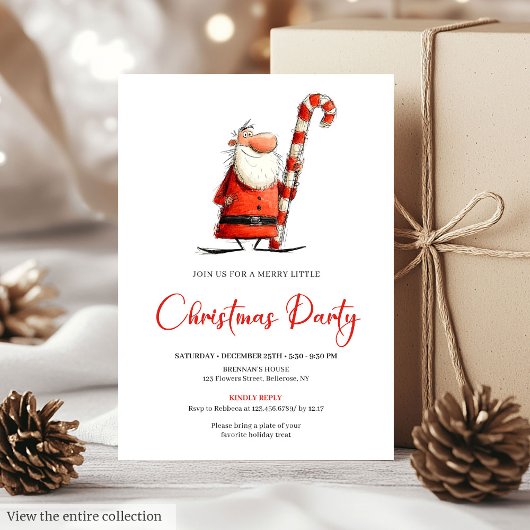 Funny Quirky Santa Hand-Lettered Party Invite 招待状