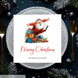 Funny Quirky Santa Red Green Christmas Napkins スタンダードランチョンナプキン