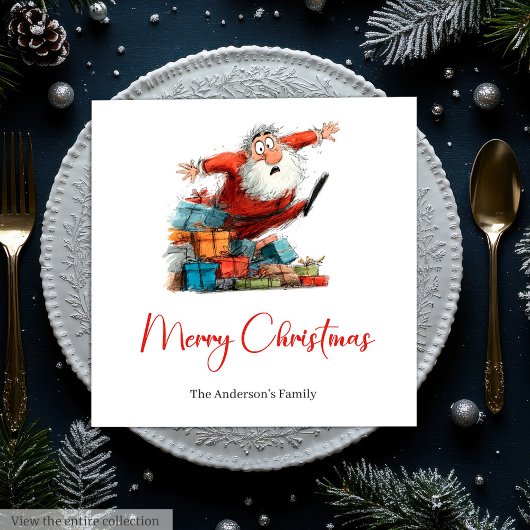Funny Quirky Santa Red Green Christmas Napkins スタンダードランチョンナプキン