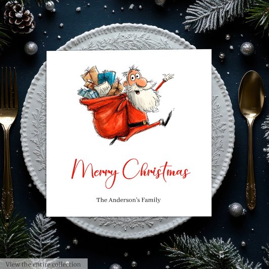 Funny Quirky Santa Red Green Dinner Napkins スタンダードランチョンナプキン