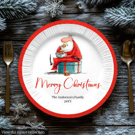 Funny Quirky Santa Watercolor Christmas Plates ペーパープレート