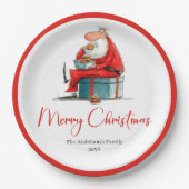 Funny Quirky Santa Watercolor Christmas Plates ペーパープレート (正面)