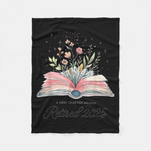 Funny Quote New Chapter Begins Retired 2025 Floral フリースブランケット (正面)