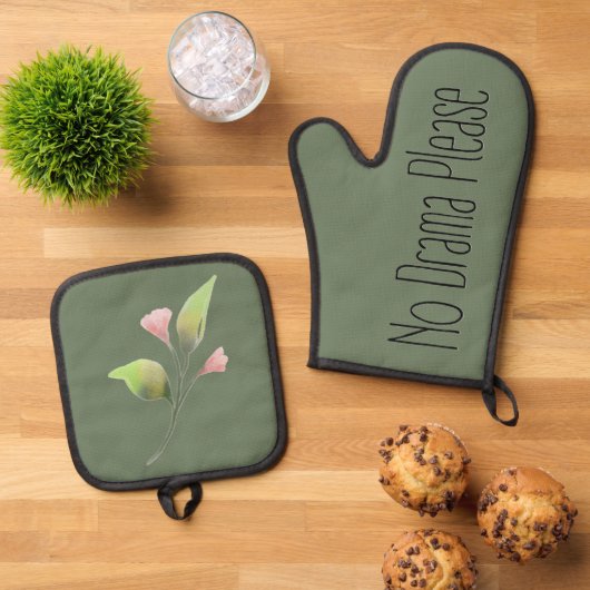 Funny Quote No Drama Please Decor For Home 鍋つかみ&鍋敷きセット (トップダウン)