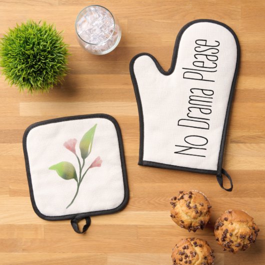 Funny Quote No Drama Please Decor For Home 鍋つかみ&鍋敷きセット (トップダウン)