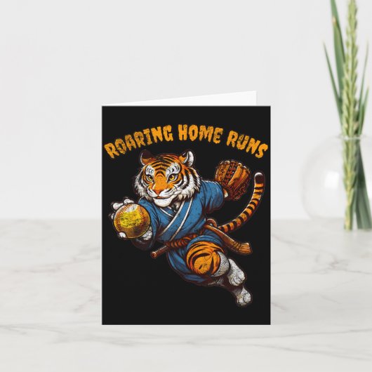 Funny Quote Roaring Home Run Ball Retro Tiger Love カード (正面)
