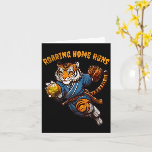 Funny Quote Roaring Home Run Ball Retro Tiger Love カード (黄色い花)