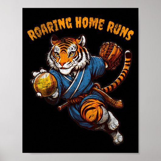 Funny Quote Roaring Home Run Ball Retro Tiger Love ポスター (正面)