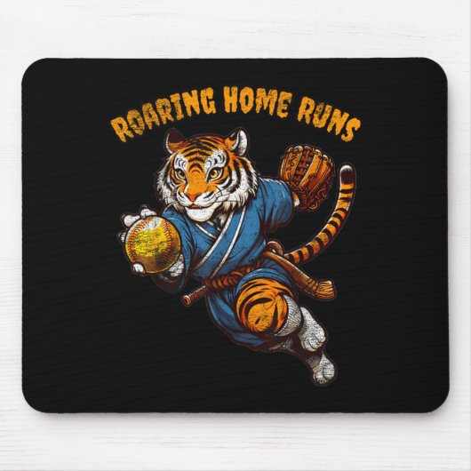 Funny Quote Roaring Home Run Ball Retro Tiger Love マウスパッド (正面)