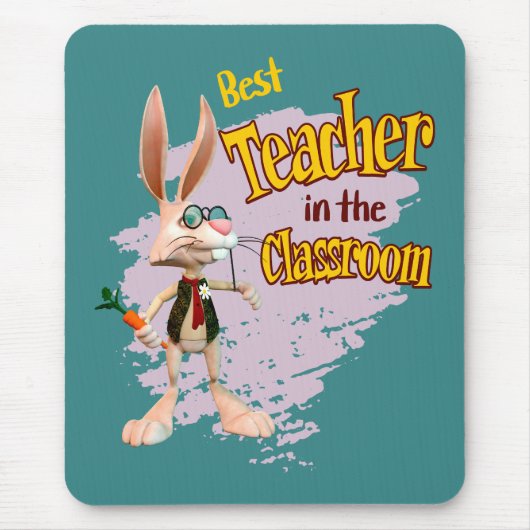 Funny Rabbit Best Teacher in the Classroom マウスパッド (正面)