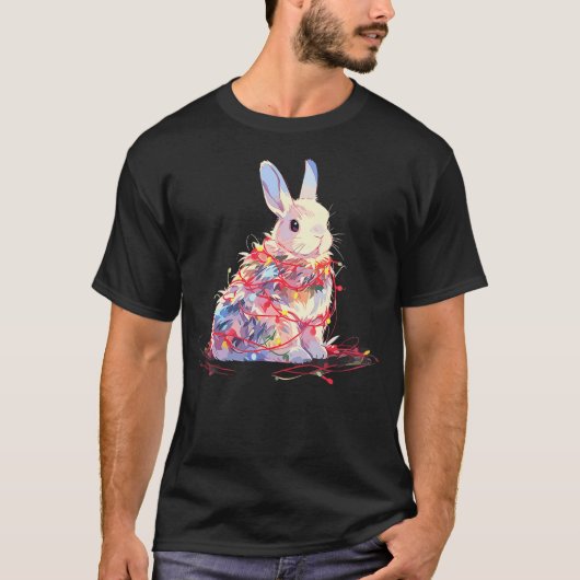 Funny Rabbit Bunny Christmas Tree Lights Xmas Boys Tシャツ (正面)