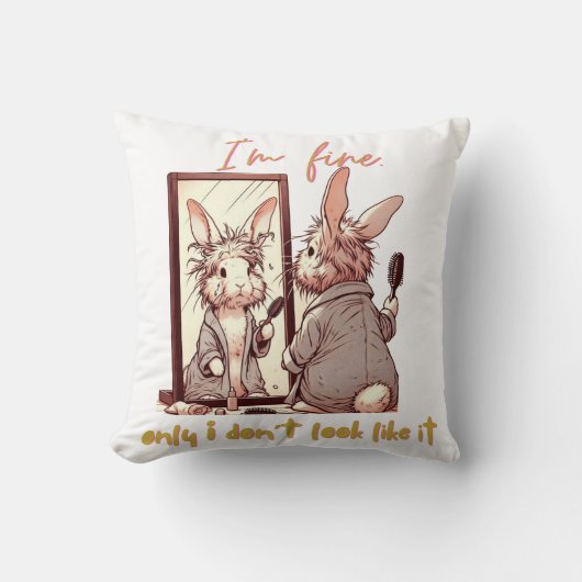 Funny rabbit in front of the mirror – Funny design クッション (正面)