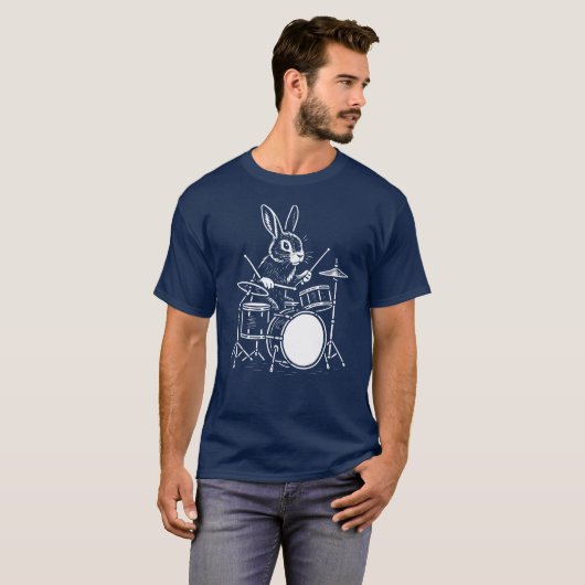 funny rabbit plays the drums tシャツ (正面フル)