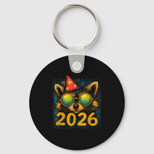 Funny Raccoon 2026 New Year Party Animal Celebrati キーホルダー (正面)