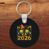 Funny Raccoon 2026 New Year Party Animal Celebrati キーホルダー (正面)