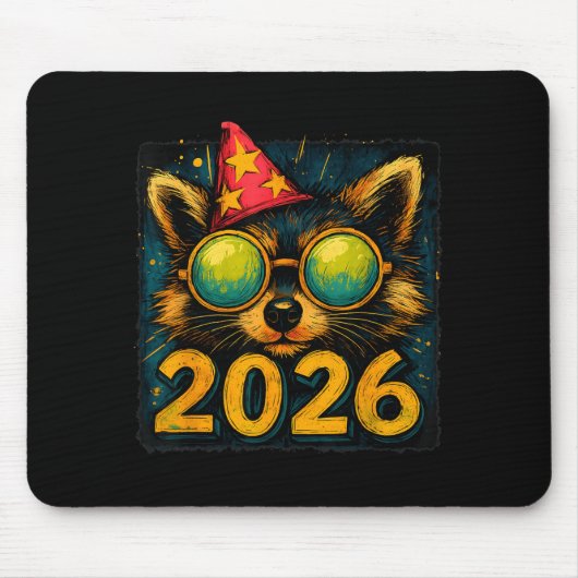 Funny Raccoon 2026 New Year Party Animal Celebrati マウスパッド (正面)