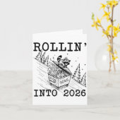 Funny Raccoon 2026 Snarky New Year, Rollin' 2025 I カード (黄色い花)