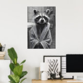 Funny Raccoon Bathrobe Print, Quirky Bathroom Wall ポスター (ホームオフィス)