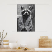 Funny Raccoon Bathrobe Print, Quirky Bathroom Wall ポスター (キッチン)
