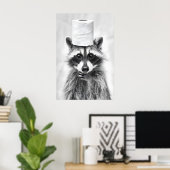 Funny Raccoon Bathroom Print, Toilet Paper Hat ポスター (ホームオフィス)