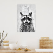 Funny Raccoon Bathroom Print, Toilet Paper Hat ポスター (キッチン)