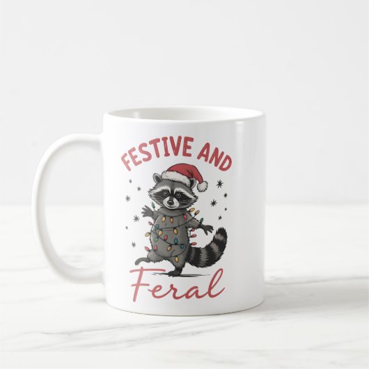 Funny Raccoon Christmas Feral Meme Xmas コーヒーマグカップ (左)
