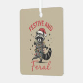 Funny Raccoon Christmas Feral Meme Xmas  メタルオーナメント (正面左)