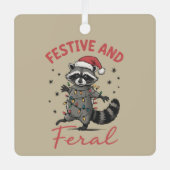 Funny Raccoon Christmas Feral Meme Xmas  メタルオーナメント (正面)