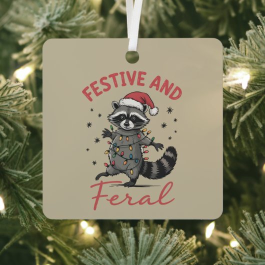 Funny Raccoon Christmas Feral Meme Xmas  メタルオーナメント (インサイチュ)
