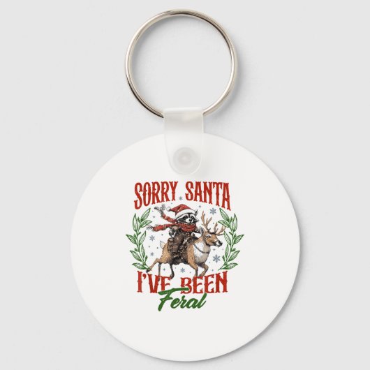 Funny Raccoon Christmas Holiday Sorry Santa I've B キーホルダー (正面)