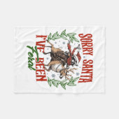 Funny Raccoon Christmas Holiday Sorry Santa I've B フリースブランケット (正面(横))