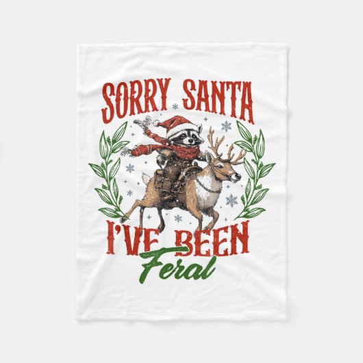 Funny Raccoon Christmas Holiday Sorry Santa I've B フリースブランケット (正面)