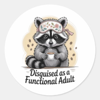 Funny Raccoon Coffee Sticker Functional Adult Deca ラウンドシール