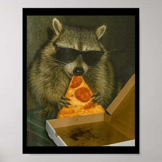 Funny Raccoon Eating Zza Animal Meme Raccoon ポスター (正面)
