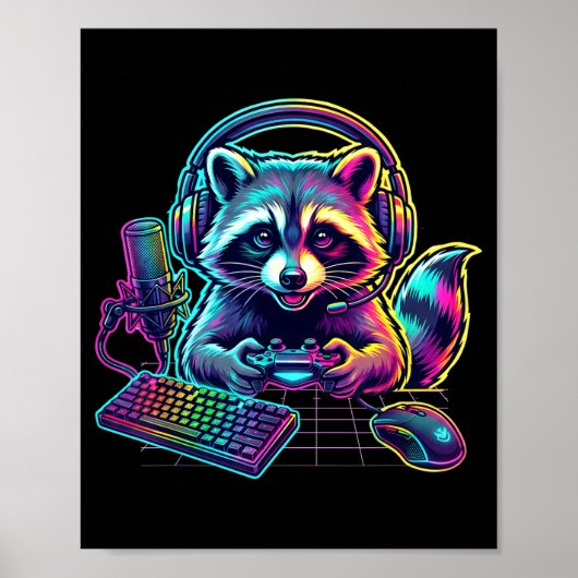 Funny Raccoon Gamer Video Game Gaming Lover  ポスター (正面)