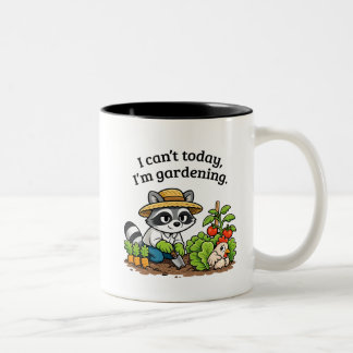 Funny Raccoon Gardening – I Can’t Today I’m Garden ツートーンマグカップ