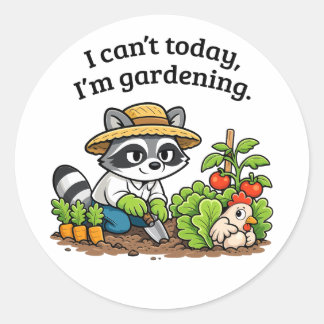 Funny Raccoon Gardening – I Can’t Today I’m Garden ラウンドシール