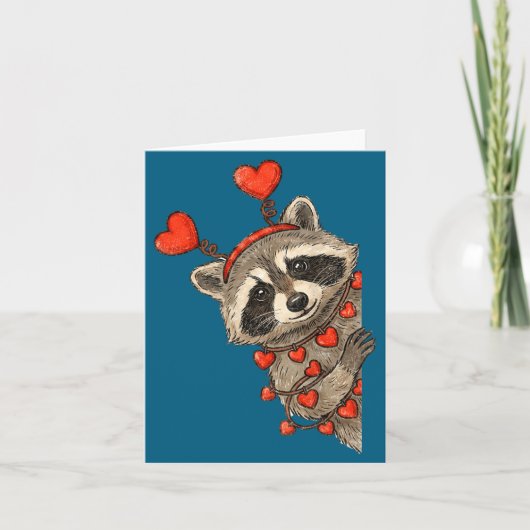 Funny Raccoon Heart Valentine Animal Raccoon Lover カード (正面)