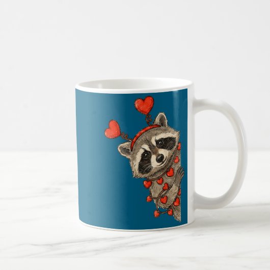 Funny Raccoon Heart Valentine Animal Raccoon Lover コーヒーマグカップ (右)