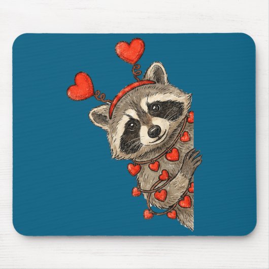 Funny Raccoon Heart Valentine Animal Raccoon Lover マウスパッド (正面)