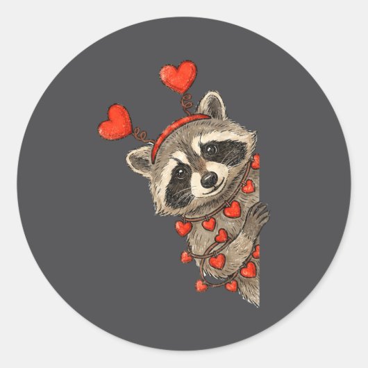 Funny Raccoon Heart Valentine Animal Raccoon Lover ラウンドシール (正面)