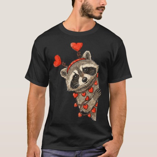 Funny Raccoon Heart Valentine Animal Raccoon Lover Tシャツ (正面)