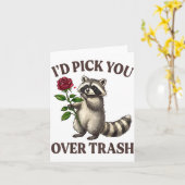 Funny Raccoon I’d Ck You Over Trash Valentines Day カード (黄色い花)