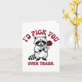 Funny Raccoon I’d Ck You Over Trash Valentines Day カード (黄色い花)
