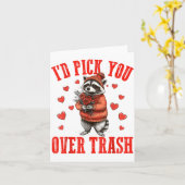 Funny Raccoon I’d Ck You Over Trash Valentines Day カード (黄色い花)