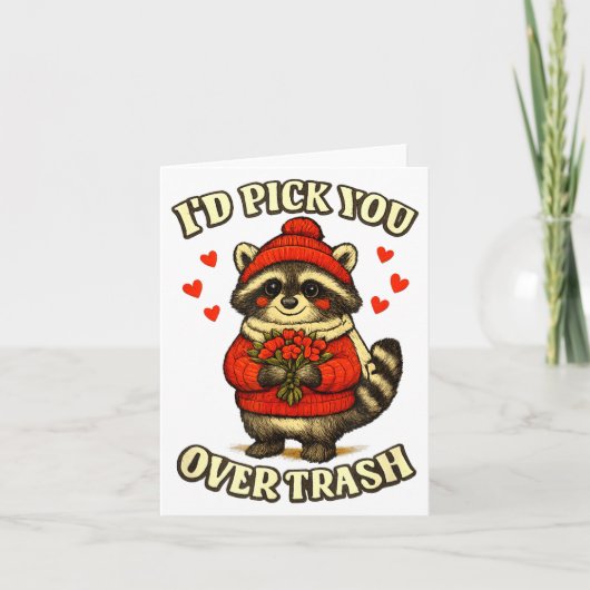 Funny Raccoon I’d Ck You Over Trash Valentines Day カード (正面)