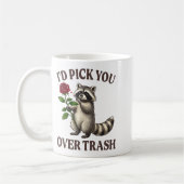 Funny Raccoon I’d Ck You Over Trash Valentines Day コーヒーマグカップ (左)