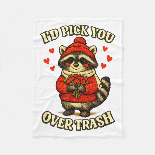 Funny Raccoon I’d Ck You Over Trash Valentines Day フリースブランケット (正面)